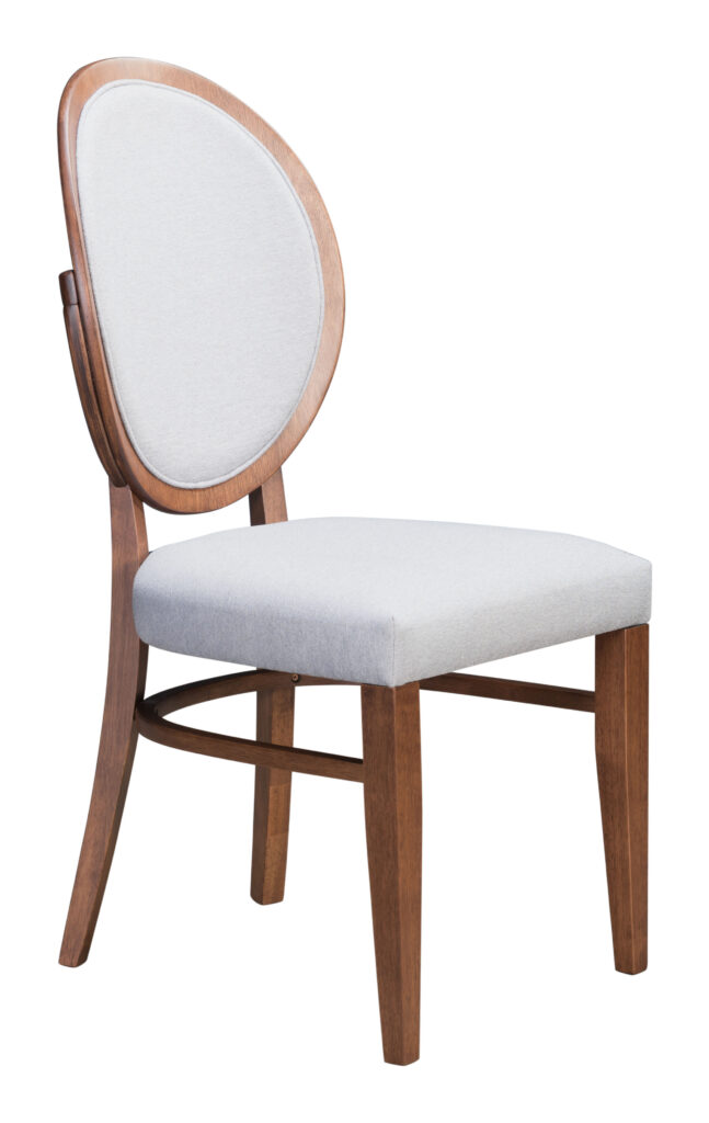 Wooden dining chair with white upholstery