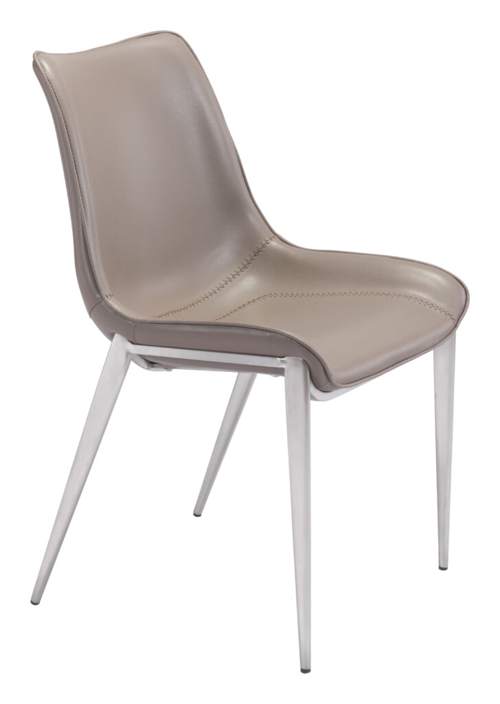 Taupe leather modern dining chair with metal legs