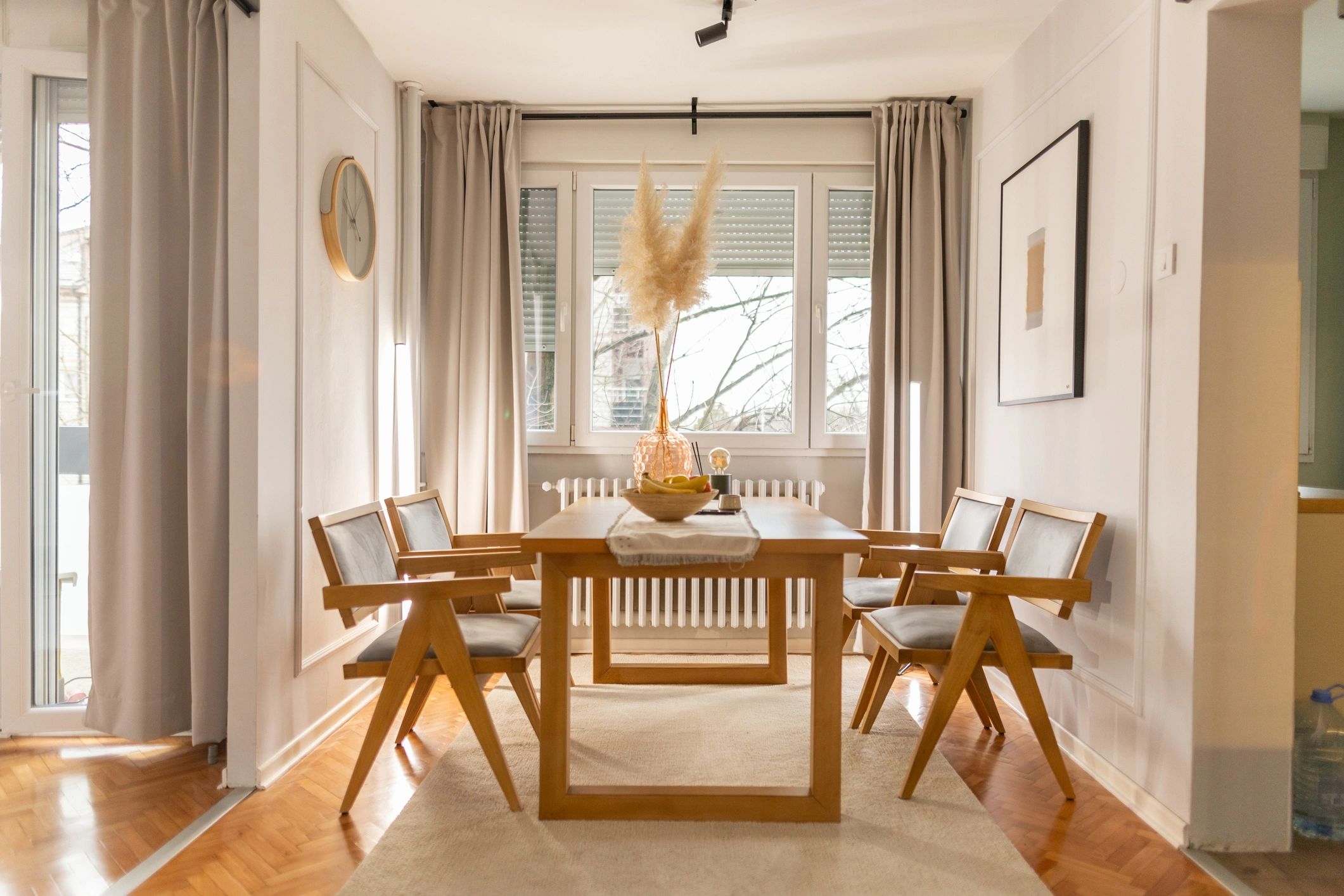 Minimalist dining room with modern table and chairs