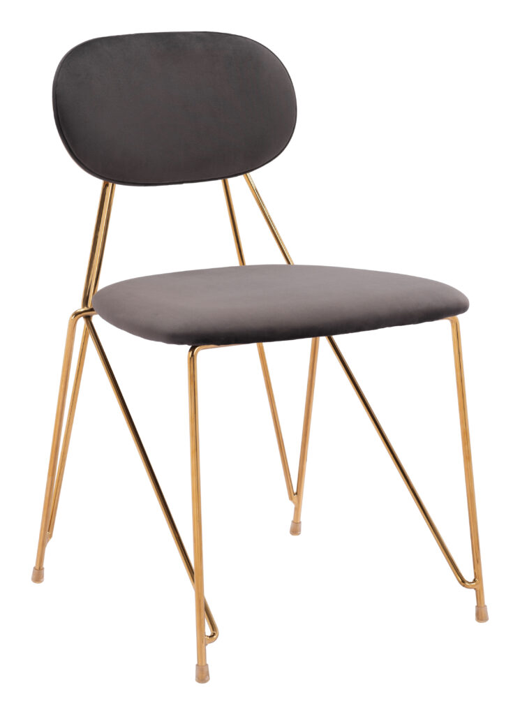 Modern gray upholstered chair with gold legs