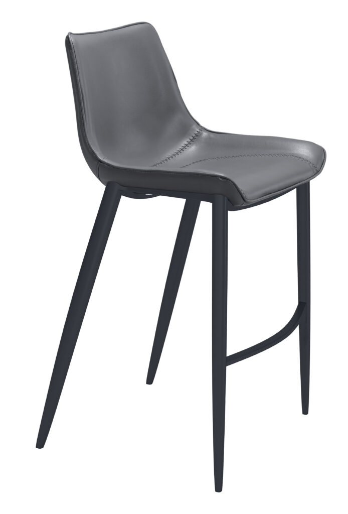 Modern gray leather bar stool with metal legs