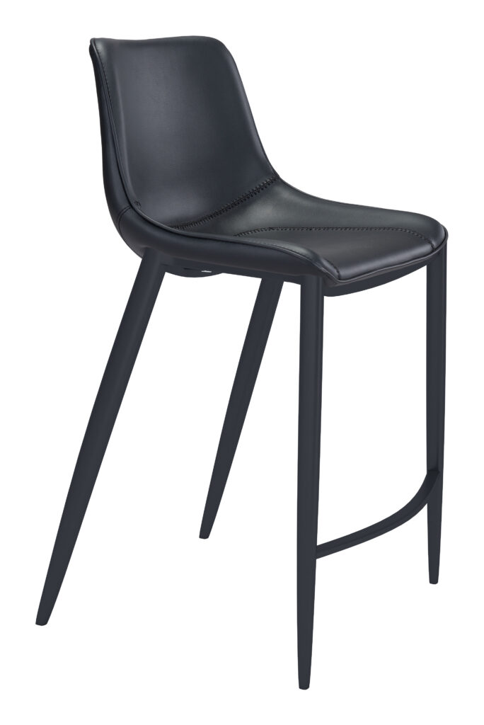Black leather modern bar stool with footrest