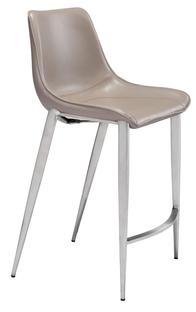 Taupe leather bar stool with metal legs