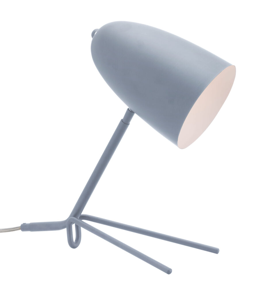 Gray angled desk lamp with tripod base