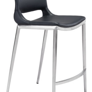 Ace Counter Stool (Set of 2) Black & Silver