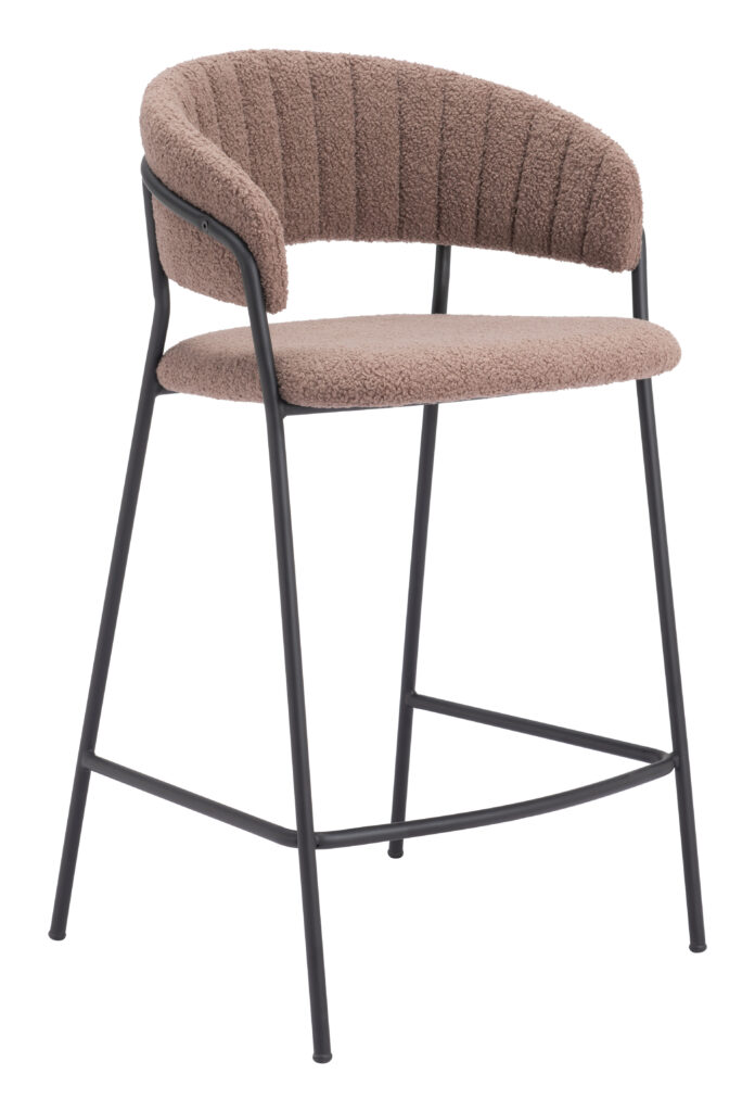 Brown upholstered bar stool with black frame