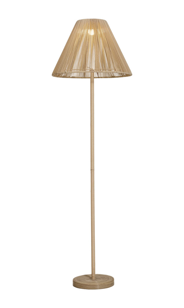 Rattan floor lamp with conical shade