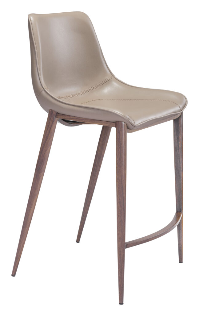 Modern beige leather bar stool with wooden legs