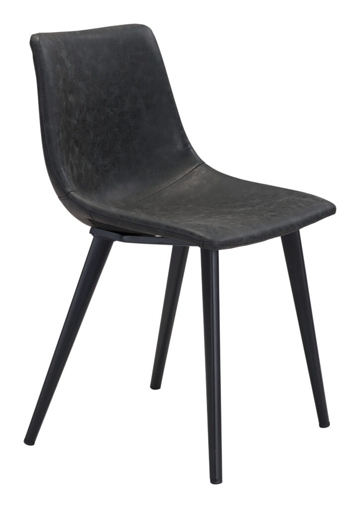 Black leather dining chair with metal legs