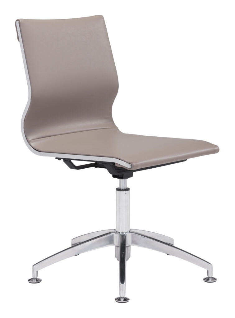 Taupe leather office swivel chair with chrome base
