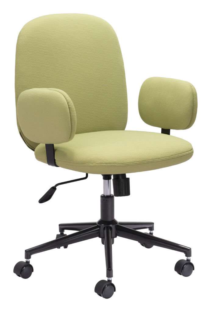 Green upholstered adjustable office chair with casters