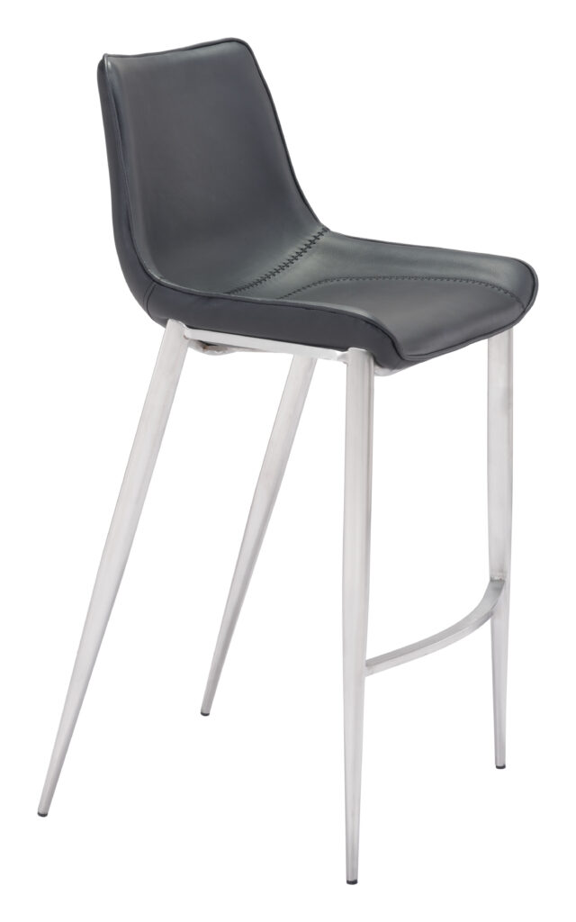 Modern gray leather bar stool with metal legs
