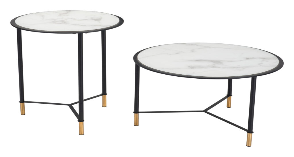 Pair of round marble-top side tables