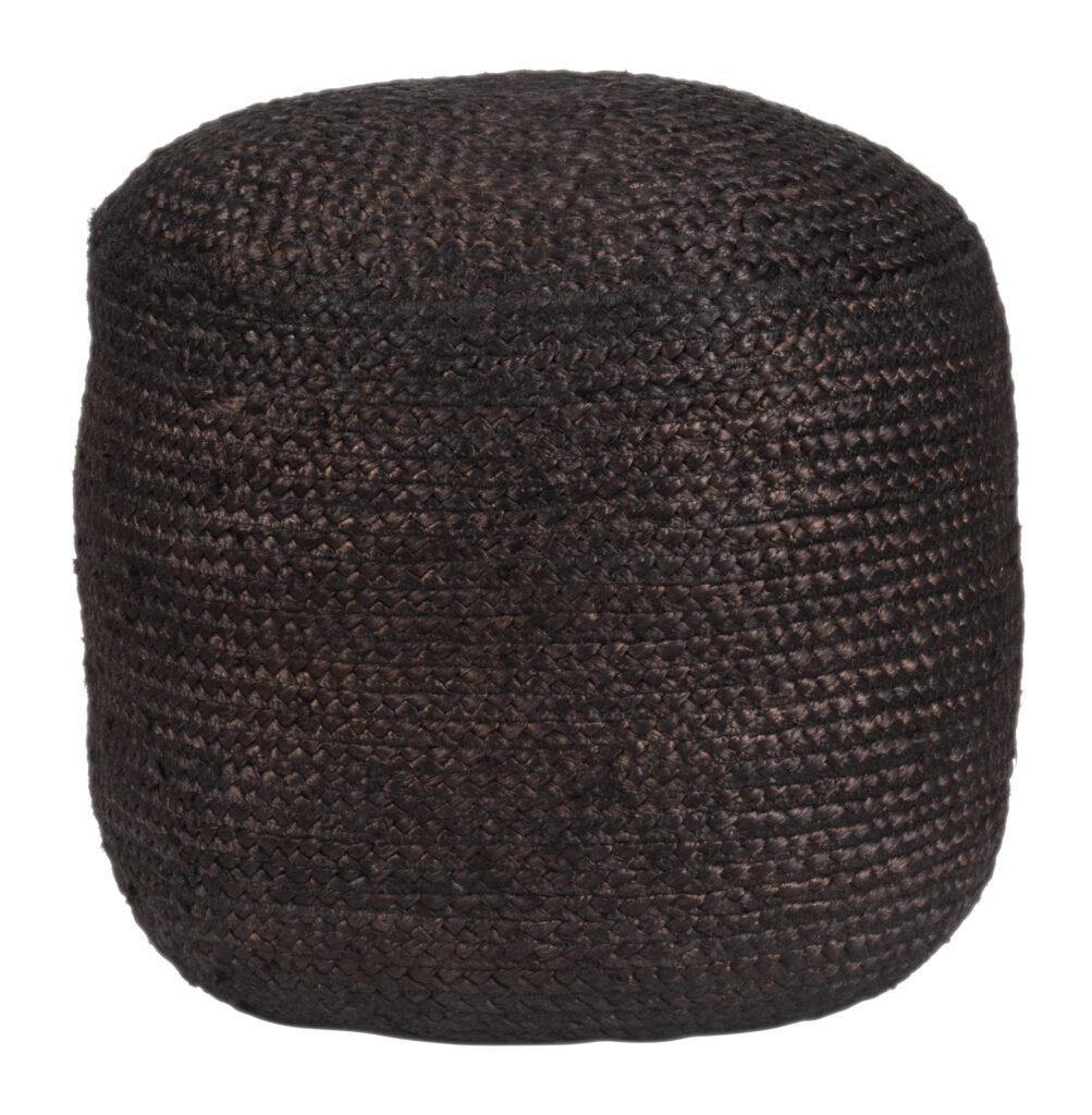 round dark brown woven pouf
