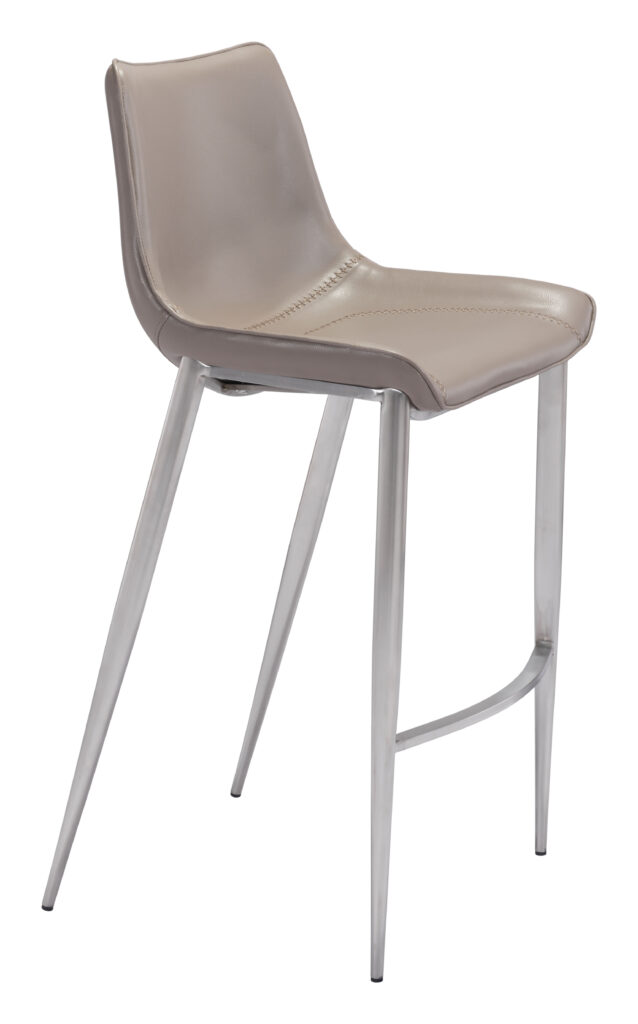 Modern beige leather bar stool with metal legs