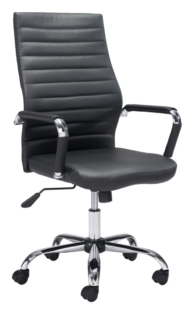 Black leather high-back swivel office chair