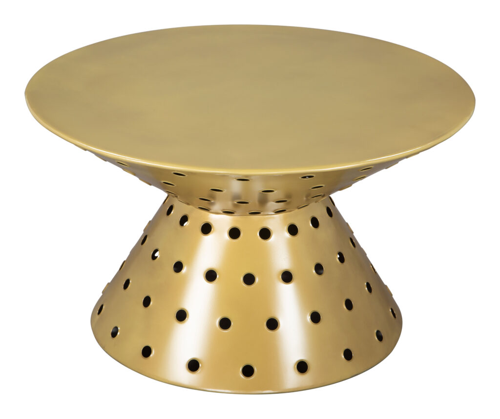 Round gold perforated metal side table