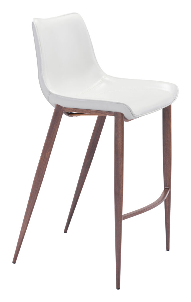 White bar stool with wooden legs