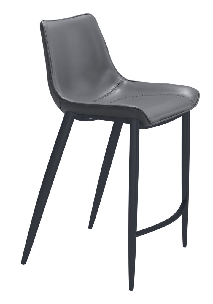 Modern gray leather bar stool with footrest