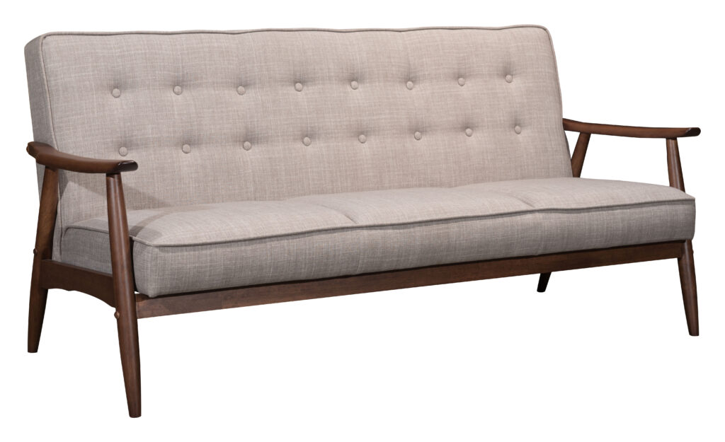 Mid-century modern tufted beige sofa