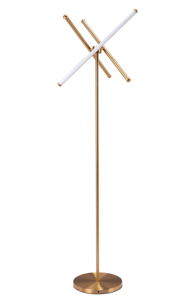 Gold modern floor lamp with diagonal LED tubes
